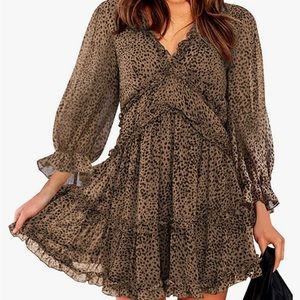 Long Sleeve Ruffle Layer backless swing mini dress